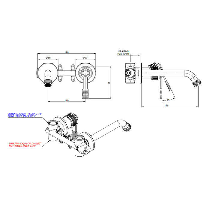 Miscelatore a incasso per lavabo, su due piastre tonde separate - serie Atelier