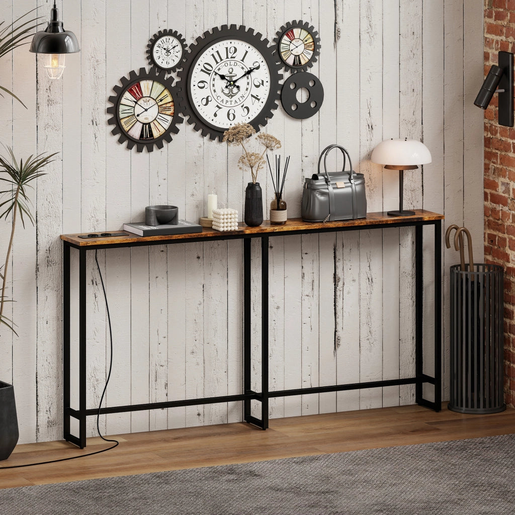 Tavolo console con stazione di ricarica ¨C Zephmum ¨C telaio in acciaio, marrone