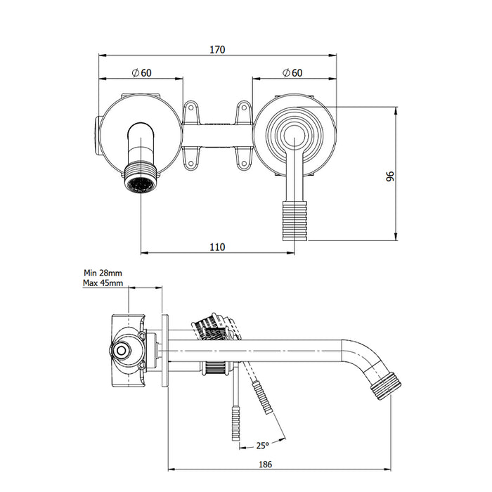 Miscelatore a incasso per lavabo, su due piastre tonde separate bocca 19 cm - serie Atelier