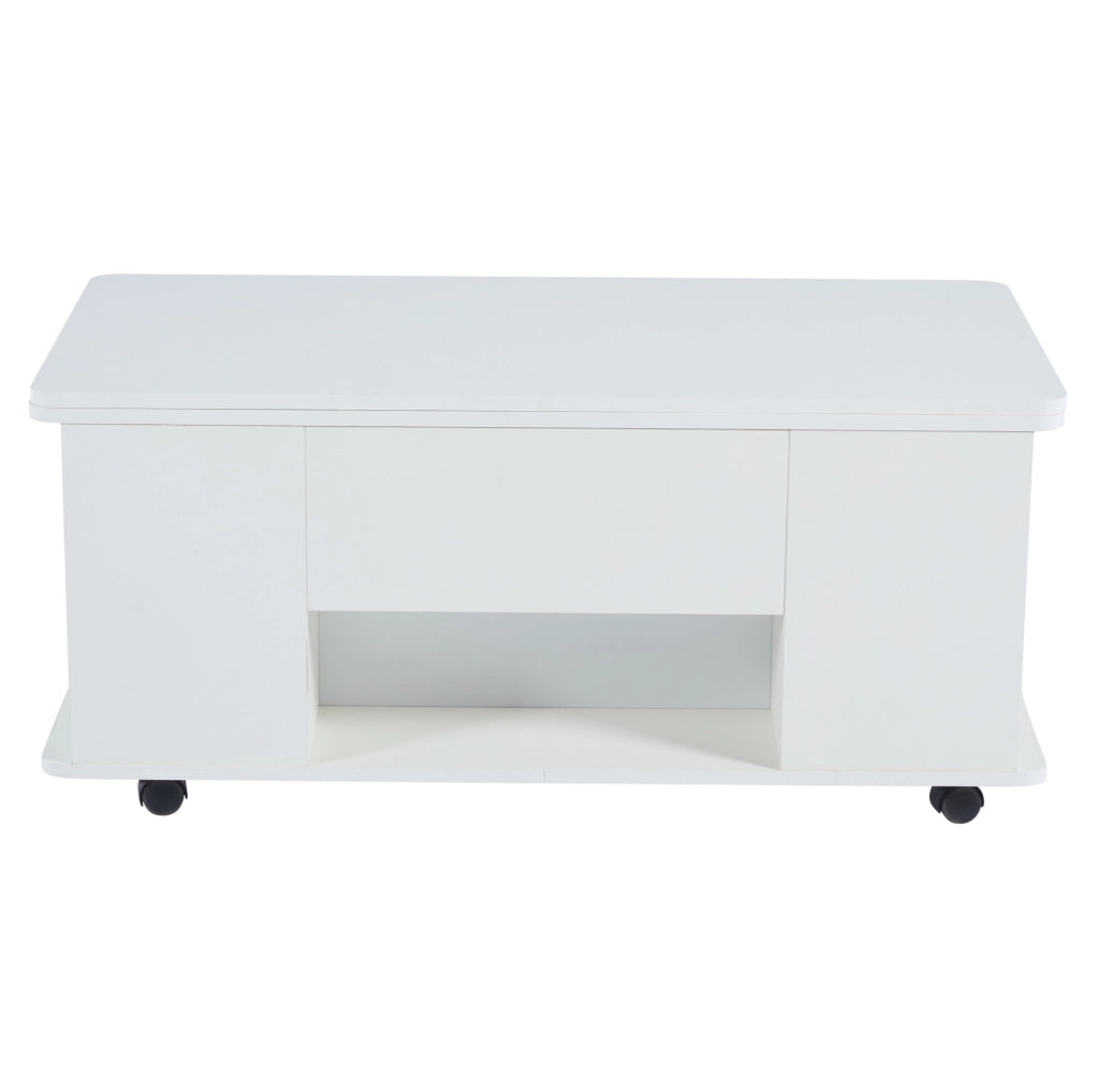Tavolino da salotto trasformabile 100x50x45 cm in truciolare bianco; con 4 sgabelli contenitori