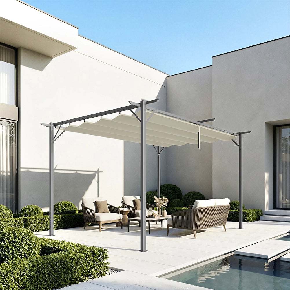 Pergola Gazebo Retrattile da Giardino 3x4 Metri Beige Anti UV e Impermeabile