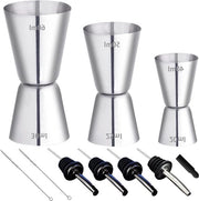 Set di Cucchiaini di Acciaio Inossidabile per Cocktail 4cl 5cl 6cl - Doppio Jigger per Gin - 4 Beccucci per Versare 2 Pennelli