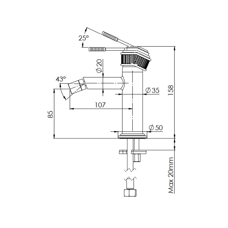 Miscelatore bidet senza scarico e senza foro sul corpo - serie Atelier