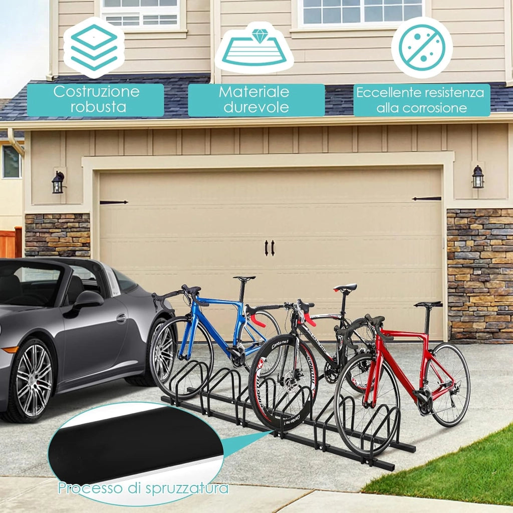 Rastrelliera per Biciclette, Portabiciclette Parcheggio Organizzatore per 4/5/6 Bici, Parcheggio per Biciclette, Telaio d'Acciaio (Nero, 6 Bici)