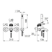 Miscelatore vasca esterno con flessibile cm 150 e doccetta a 1 funzione - serie Atelier