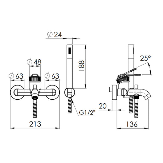 Miscelatore vasca esterno con flessibile cm 150 e doccetta a 1 funzione - serie Atelier