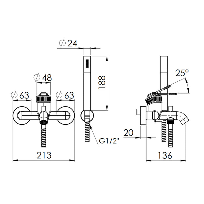 Miscelatore vasca esterno con flessibile cm 150 e doccetta a 1 funzione - serie Atelier