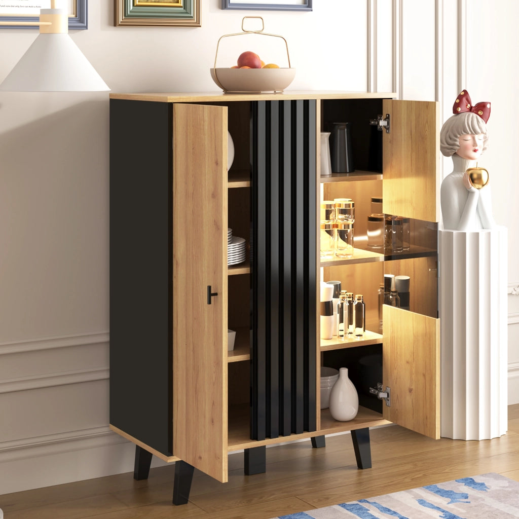 OKWISH Vetrina Credenza con 2 Ante, 3 Ripiani e Illuminazione LED, per Soggiorno o Sala da Pranzo, 80 x 40 x 120 cm