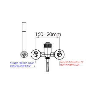 Miscelatore vasca esterno con flessibile cm 150 e doccetta a 1 funzione - serie Atelier
