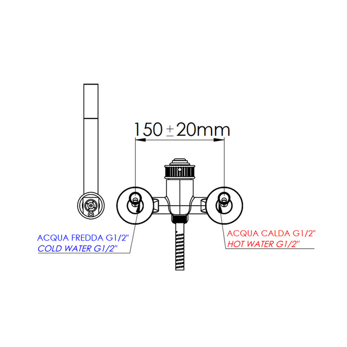 Miscelatore vasca esterno con flessibile cm 150 e doccetta a 1 funzione - serie Atelier