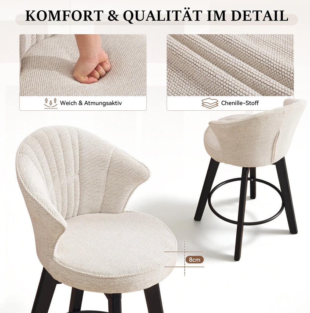 Sgabello da bar girevole in ciniglia beige con schienale
