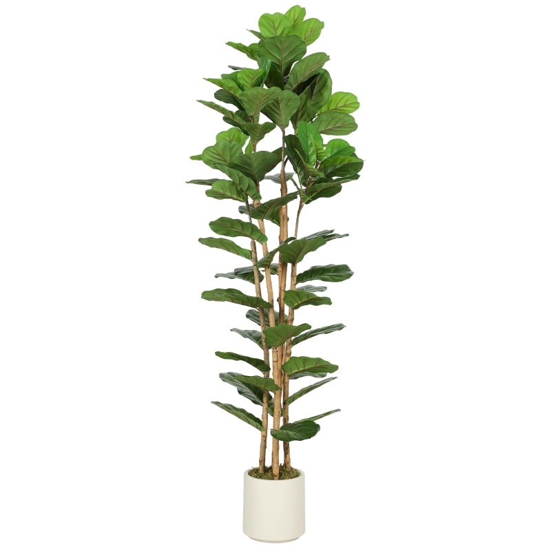 Ficus lyrata artificiale, pianta artificiale con 91 foglie, tronco in legno massello, vaso, 55 x 55 x 180 cm, verde