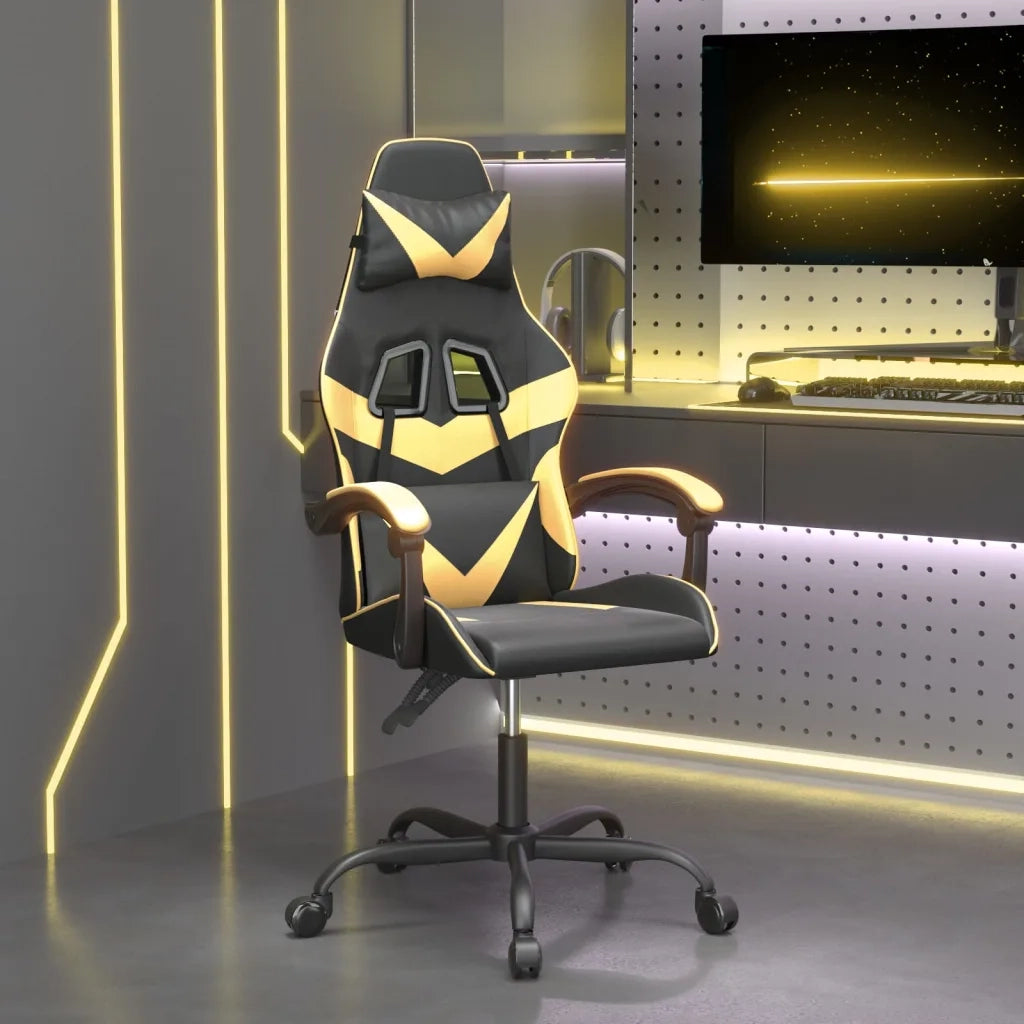 Sedia da Gaming | Sedia da e-sports Girevole Nera e Oro in Similpelle