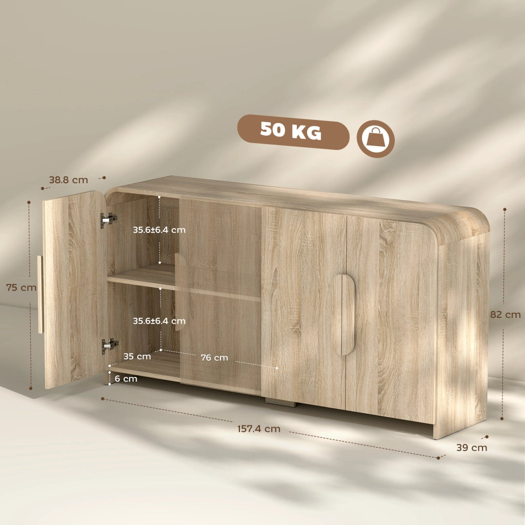 Credenza con 2 Ante Soft-Close e Ripiani Regolabili ¨C zephmum ¨C 157x39x82 cm, Legno Naturale