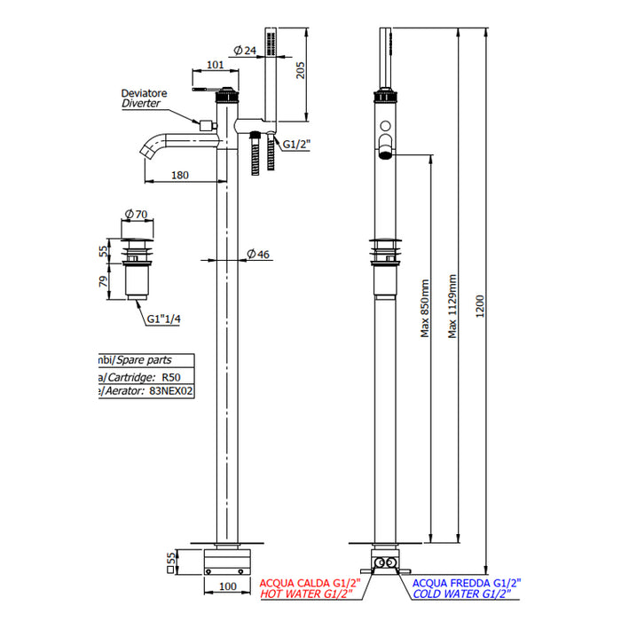 Miscelatore vasca da pavimento - serie Atelier
