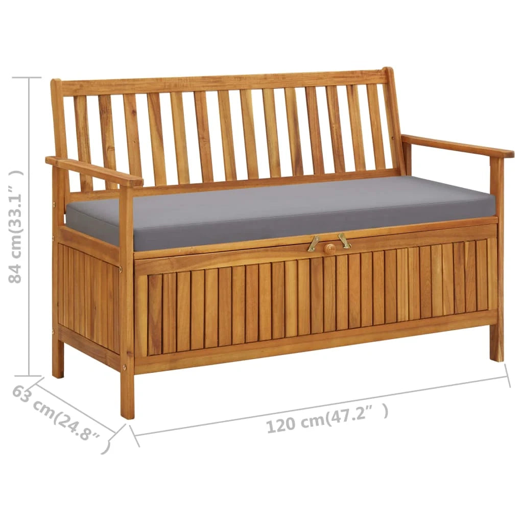 Panca da giardino mobile da giardino per esterni terrazza portaoggetti da giardino 120 x 63 x 84 cm in legno massello di acacia 02_0011802
