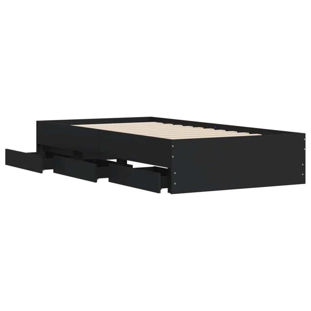 Letto singolo | Letto per adulti | Giroletto con Cassetti Nero 100x200 cm in Legno Multistrato