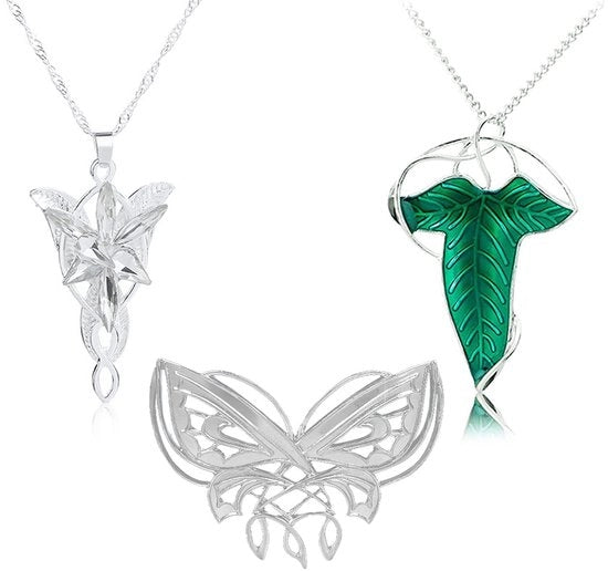 Collana da collo a 3 pezzi - Stella serale/ Collana da collo - Elfo/Broche verde - Il Signore degli Anelli - Gioielli - Nuovo Stato