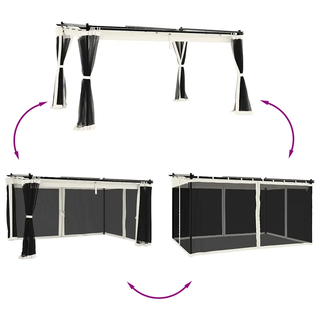 Gazebo | Pergolato con Pareti in Rete Crema 4x3 m in Acciaio