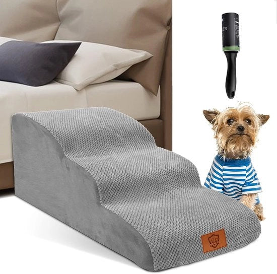 Scale a treppa per gatti con 3 gradini, 85L x 40W x 40H cm, copertura in tessuto impermeabile, scala per cani con superficie antiscivolo per letto e divano