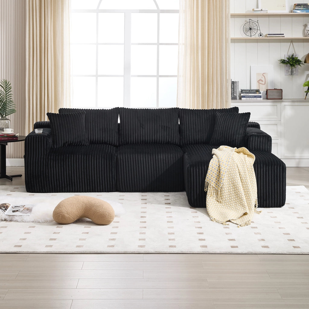 DIVANO modulare con chaise longue e 2 posti 257x90-160x62 cm nero