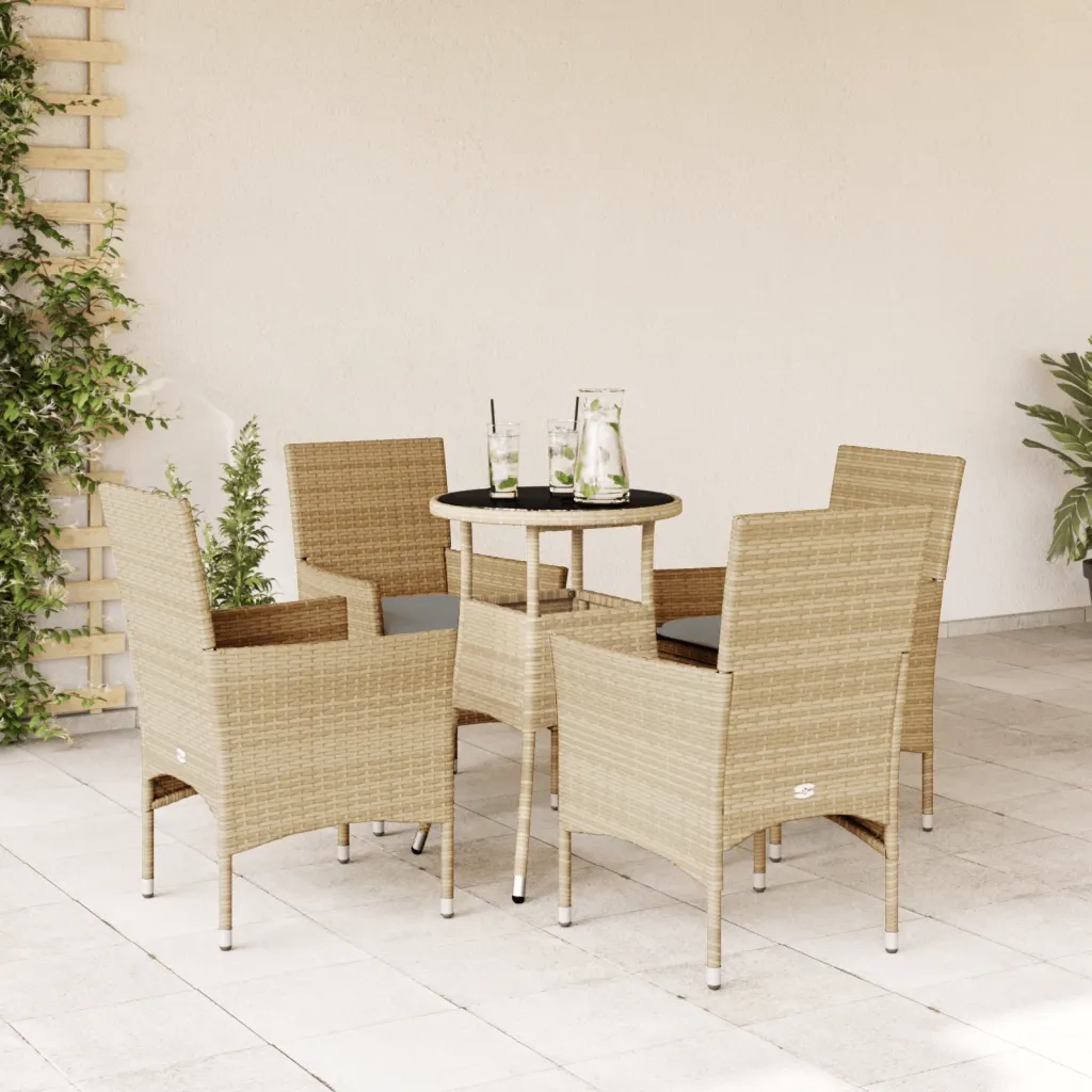 Set da Pranzo da Giardino 5 pz | Set Salotto da Giardino con Cuscini Polyrattan e Vetro