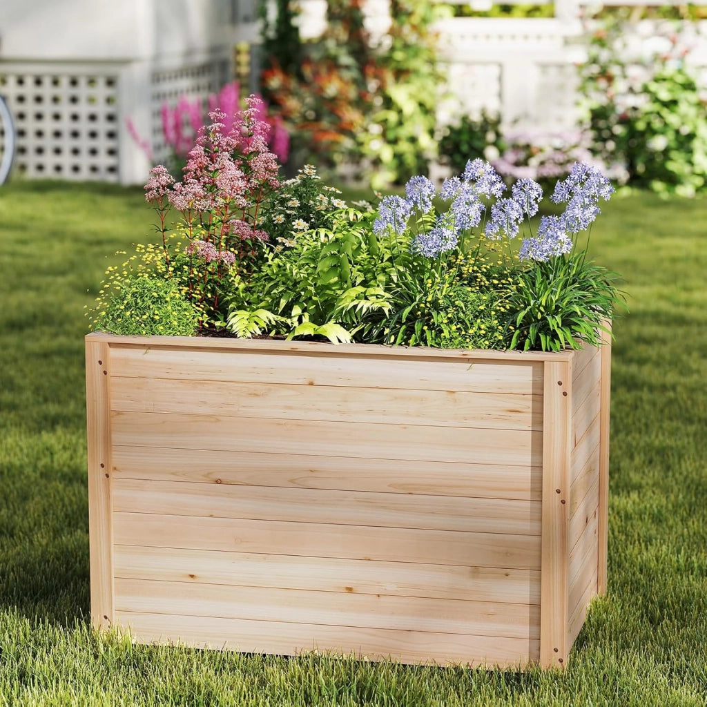 Letto da Giardino Rialzato in Legno, Fioriera Elevata con Base Aperta per Piante con Radici Profonde, Fioriera in Legno Massiccio per Patio, Balcone e Giardino, 100 x 64 x 65,5 cm