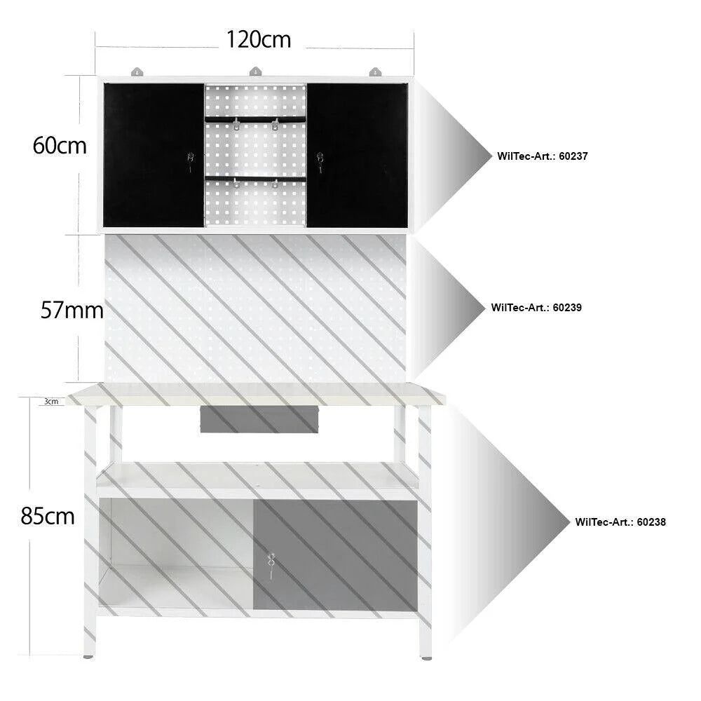 Mobiletto portautensili da parete grigio scaffale portautensili da officina 120 cm bianco/nero 16_0002549