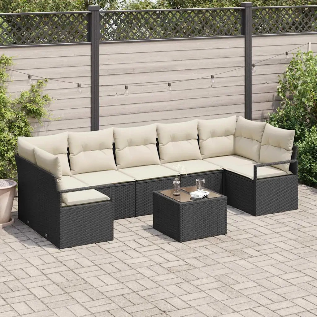 Set di divani 8 pcs Nero e Crema polyrattan