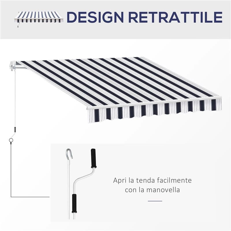 TENDA DA SOLE AVVOLGIBILE A PARETE MANUALE 2.5 X 2 MT RIGHE BLU E BIANCHE