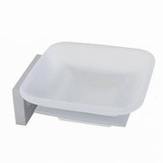 Trade Shop - Porta Sapone In Acciaio Con Piattino Quadrato Vetro Satinato Parete Bagno 87214 -