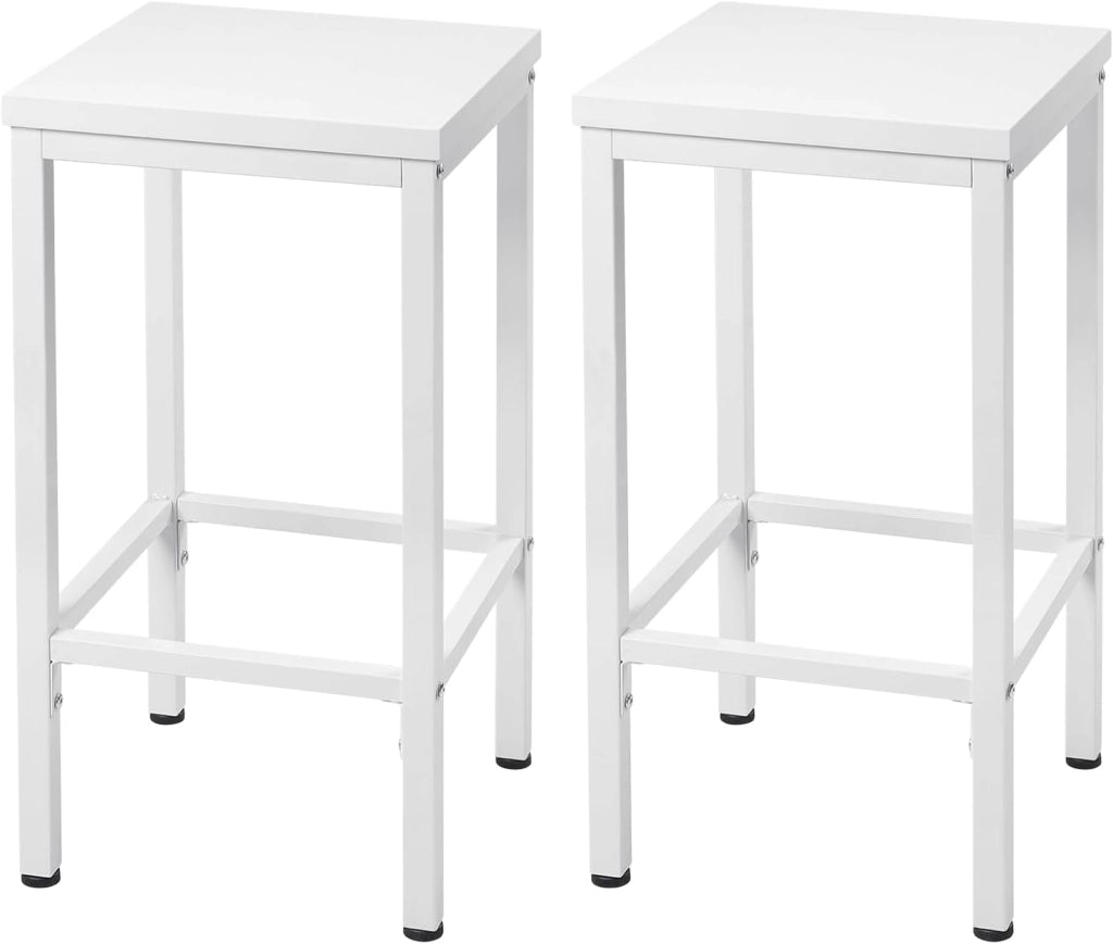Set di 2 Sgabelli da Bar Industriali con Poggiapiedi, Sgabelli da Cucina senza Schienale, Sedie Alte per Penisola Cucina, Sedile in Truciolato e Telaio in Metallo, 33x33x65cm, bianco, 1058BY-2