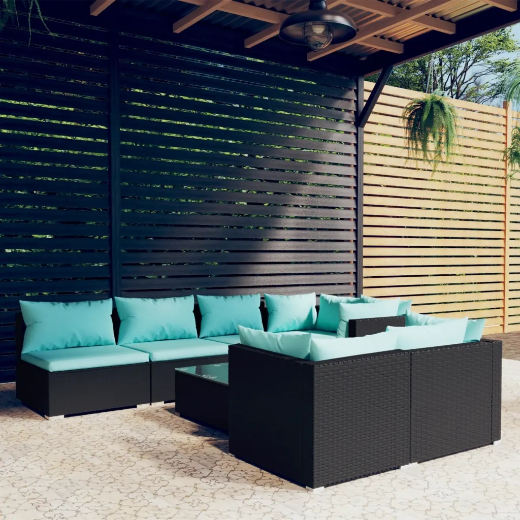 Set Mobili da Giardino con Cuscini 8 pz Nero in Polyrattan