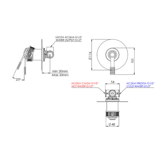 Miscelatore a incasso per vasca/doccia su piastra tonda ultra-piatta - serie Atelier