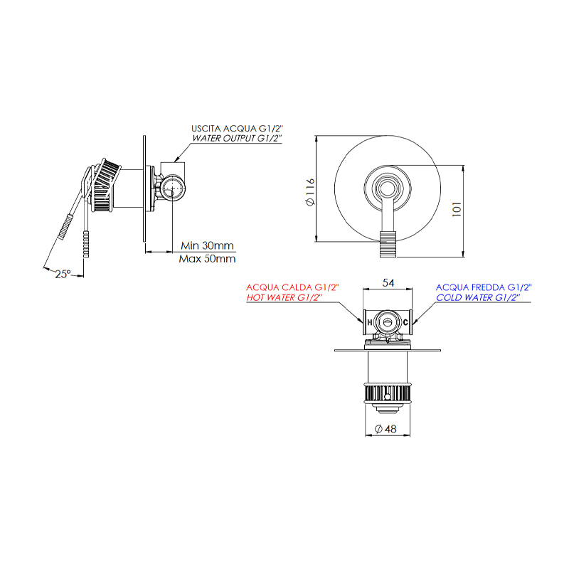 Miscelatore a incasso per vasca/doccia su piastra tonda ultra-piatta - serie Atelier