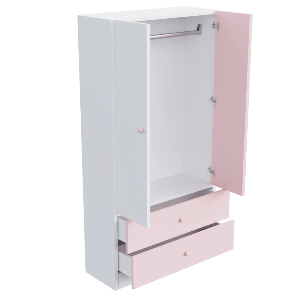 Armadio ULEVR 70x40x170 cm con appendiabiti e 2 cassetti, rosa e bianco