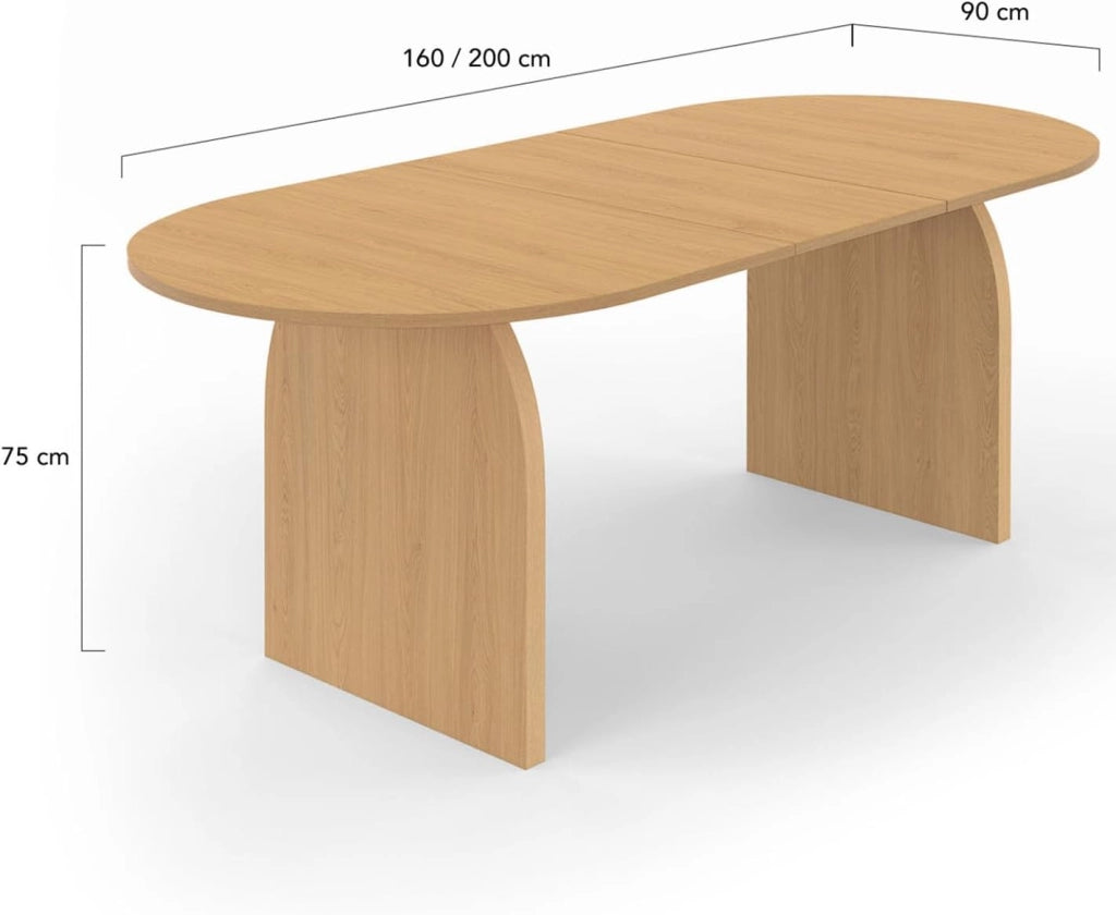 Tavolo da pranzo ovale japandi allungabile EDITH 6-10 persone in faggio effetto legno 160-200 cm