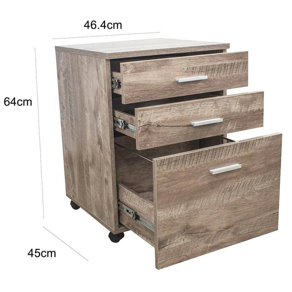 Cassettiera Scrivania Ufficio Legno MDF Mobiletto Stampante 3 Cassetti Tortora