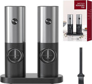 Set di macinatore di sale e pepe elettrico da 2 batterie - regolazione di grana - luce LED bianca - argento/nero. Macinatore di sale e pepe