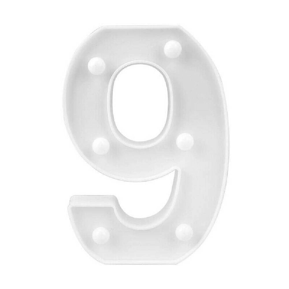 Trade Shop - Numero 9 Luminoso Bianco A Led Decoro Per Eventi Feste Luce Calda 3000k 16x3cm -