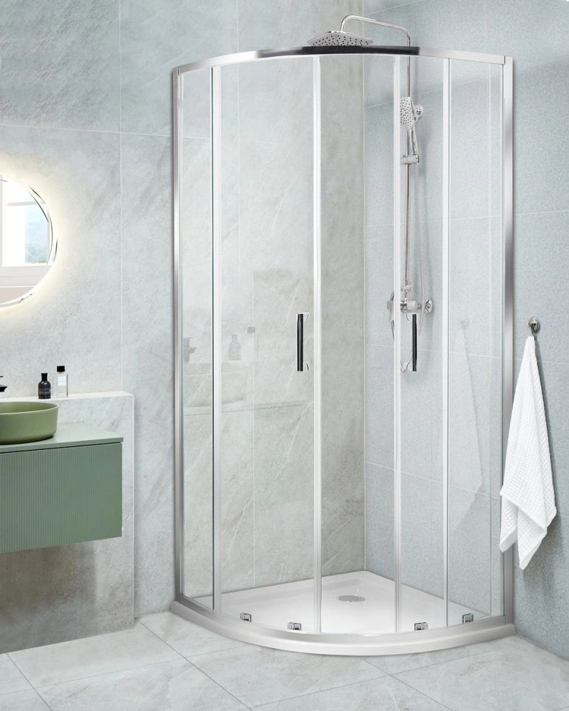 Box Doccia Semicircolare Vetro Temperato Doppia Porta argento 90 x 90 x 185 cm bagno