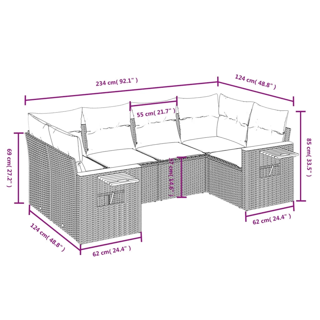 Set Divano da Giardino 6 pz con Cuscini Grigio in Polyrattan 3227103