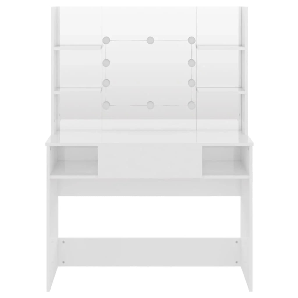 Tavolo da trucco con illuminazione a LED 100 x 40 x 135 cm MDF bianco lucido 02_0006277