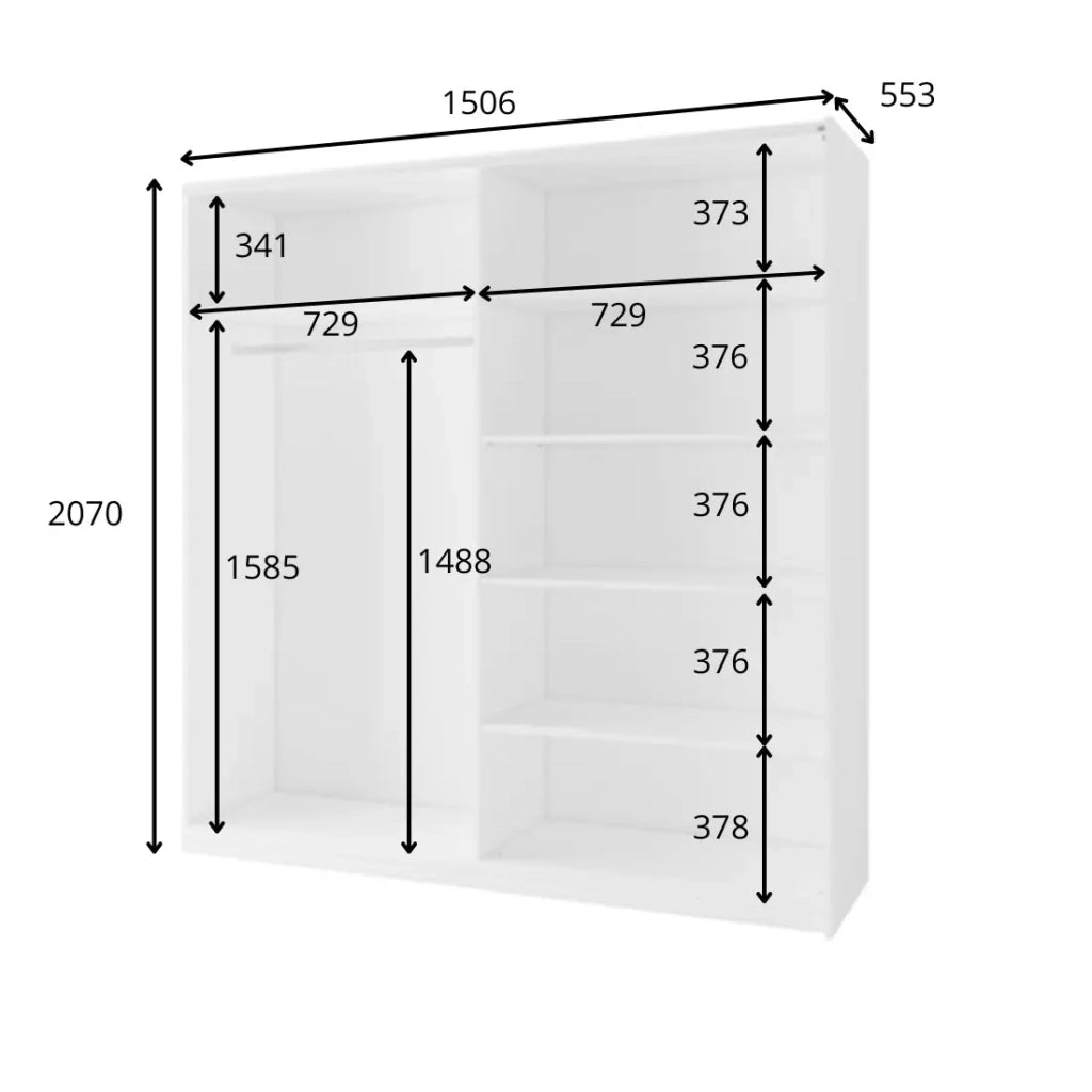 Armadio ARSALA 150 cm grigio grafite con specchio – 2 porte scorrevoli
