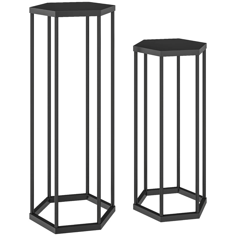 Set di 2 portapiante in metallo nero per interni ed esterni, design esagonale, 75 cm e 60 cm