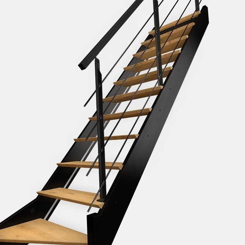 DIVERSO - Scala diritta a Œ con LED integrati, nera con balaustra