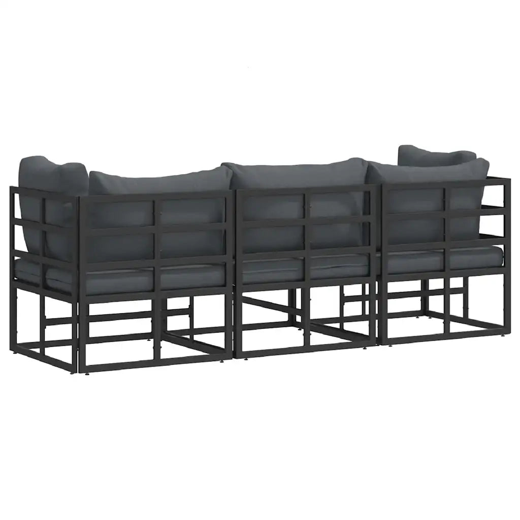 vidaXL Mobili da Esterno con cuscino con cuscino 3 pcs Nero Alluminio