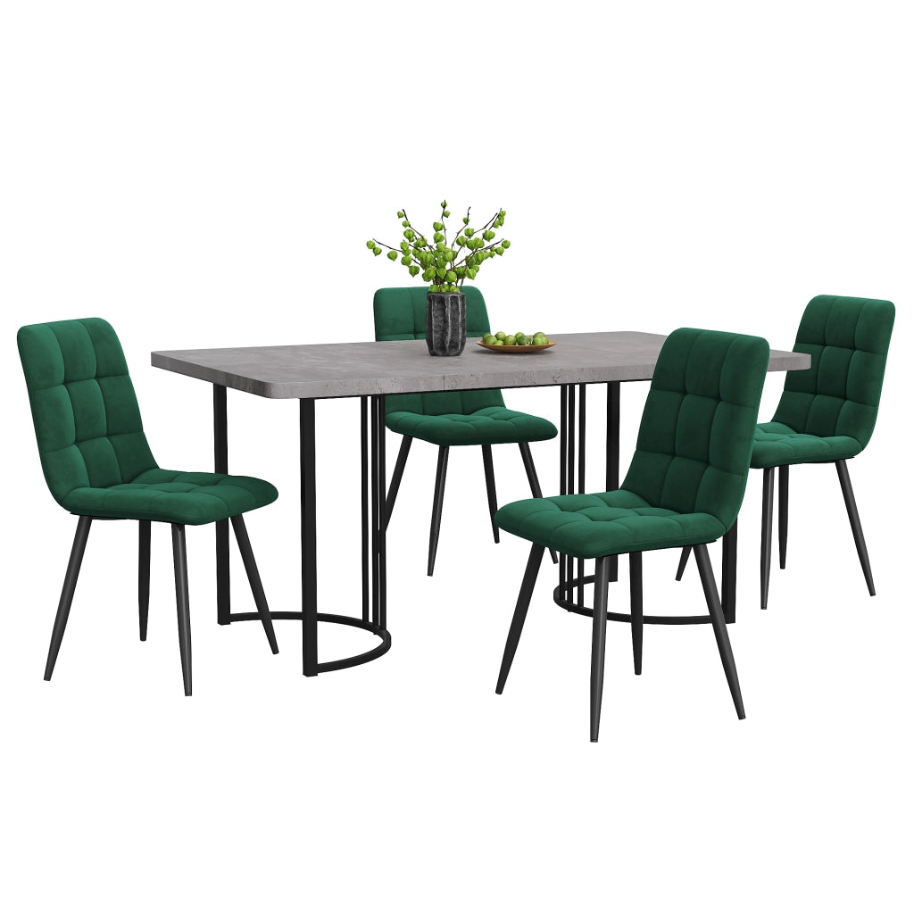 Tavolo da pranzo set con 4 sedie, piano in MDF effetto marmo, struttura in metallo, per cucina, 140 × 80 cm