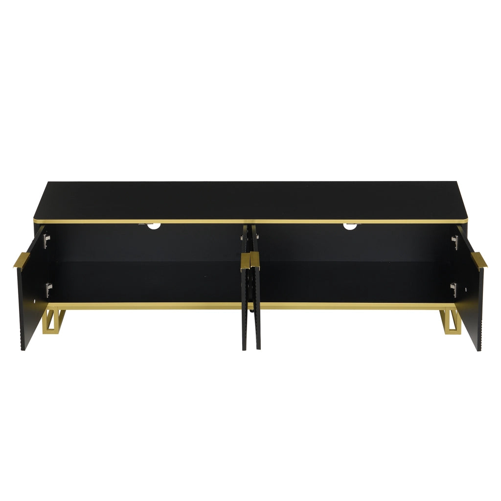 Mobile TV geometrico con quattro ante, struttura in MDF e telaio in ferro, 160 x 37,5 x 48 cm, nero