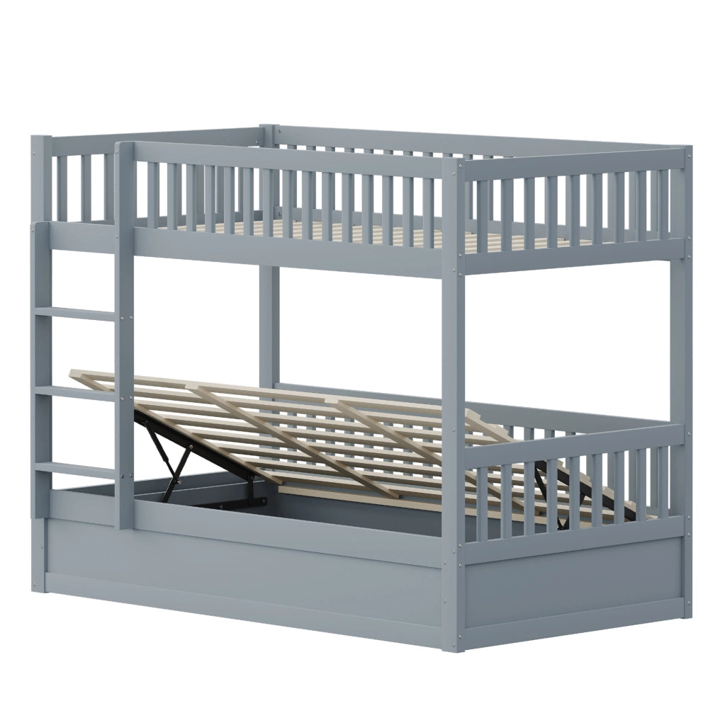 Letto a castello 90x200 cm con contenitore idraulico in legno grigio